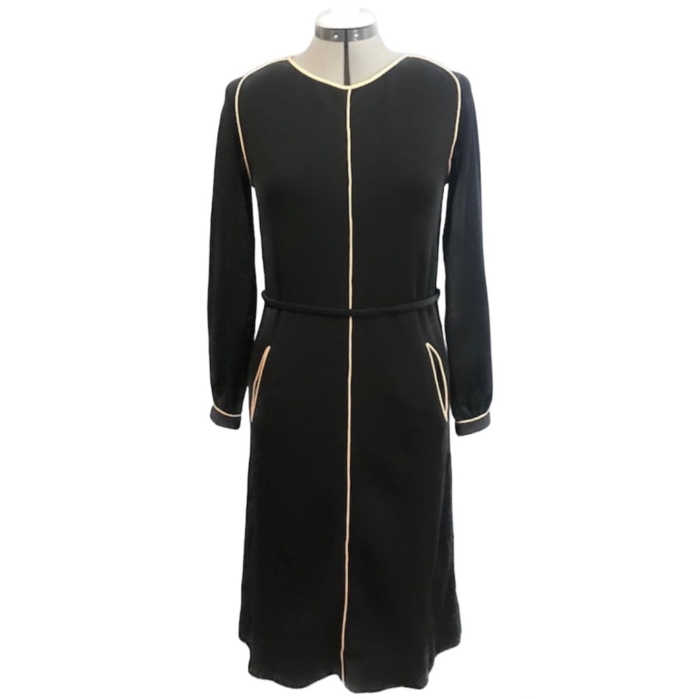 Vintage 1950s 1960s 100% Wool Gothic Sweater Dress Black 10 M Medium Peasant